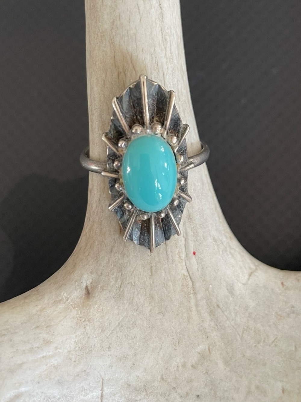 Native 1970s Starburst Sterling Turquoise Ring